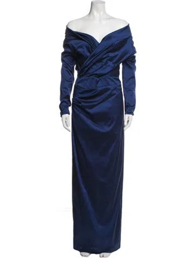 Pre-owned Talbot Runhof Off-the-shoulder Long Dress In Blue