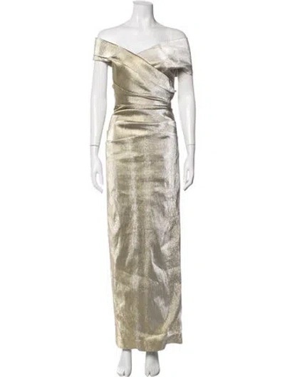 Pre-owned Talbot Runhof Off-the-shoulder Long Dress In Gold/metallic