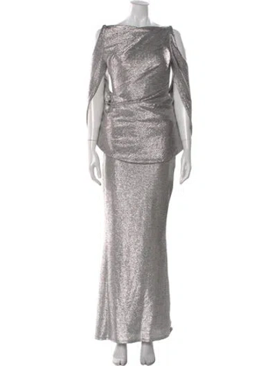 Pre-owned Talbot Runhof Off-the-shoulder Long Dress In Gray
