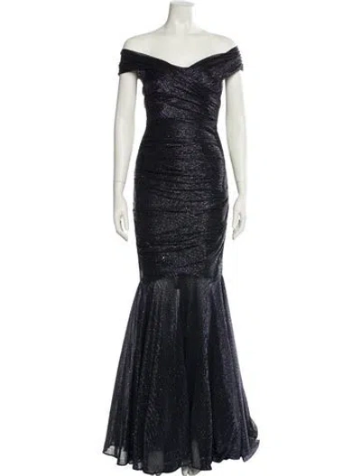 Pre-owned Talbot Runhof Off-the-shoulder Long Dress W/ Tags In Blue