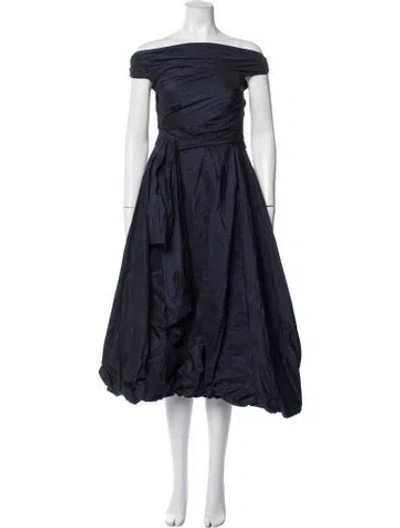 Pre-owned Talbot Runhof Off-the-shoulder Midi Length Dress In Blue