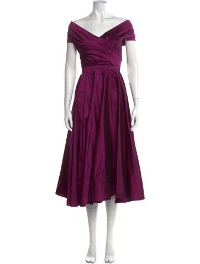 Pre-owned Talbot Runhof Off-the-shoulder Midi Length Dress In Purple