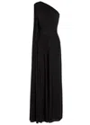 Talbot Runhof One Shoulder Draped Mesh Jumpsuit In Black