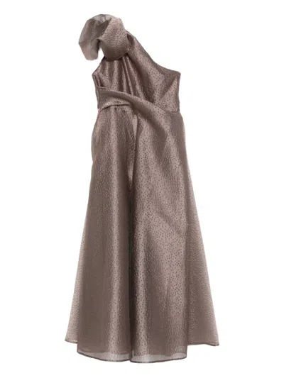 Talbot Runhof One-shoulder Textured Dress In Brown