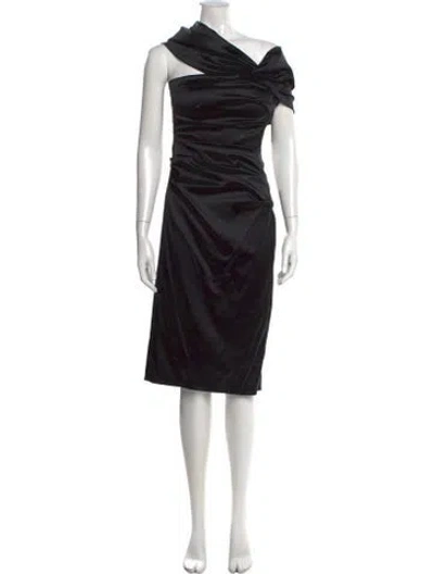 Pre-owned Talbot Runhof One-shoulder Knee-length Dress In Black