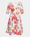 Talbot Runhof Painter Blossoms Pique Draped Dress In Ivory