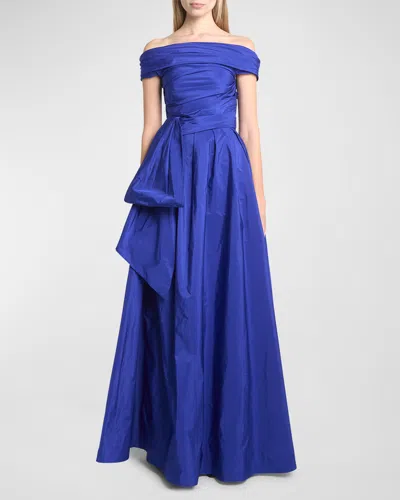 Talbot Runhof Paper Taffeta Off-the-shoulder Bow Gown In Electric Blue