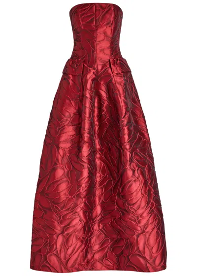 Talbot Runhof Patterned-jacquard Woven Gown In Red