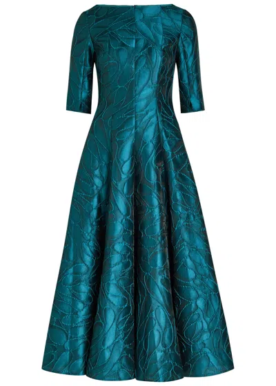Talbot Runhof Patterned-jacquard Woven Midi Dress In Blue