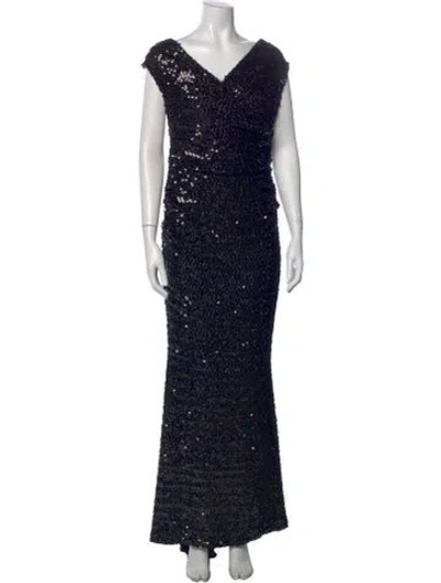 Pre-owned Talbot Runhof Patterned Long Dress In Black