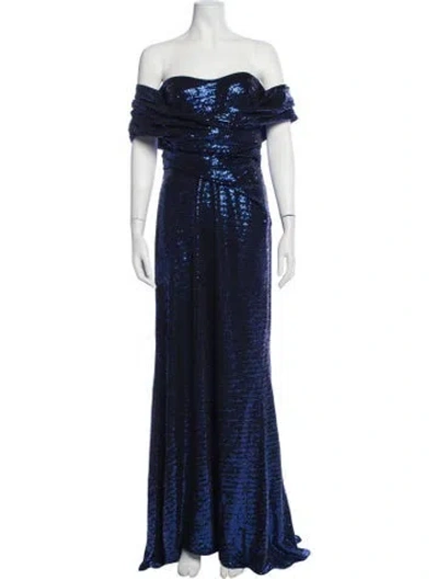 Pre-owned Talbot Runhof Patterned Long Dress In Blue