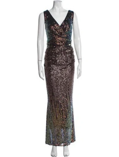 Pre-owned Talbot Runhof Patterned Long Dress In Metallic