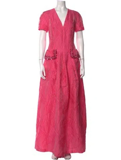 Pre-owned Talbot Runhof Patterned Long Dress In Pink