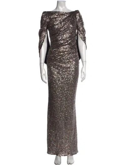 Pre-owned Talbot Runhof Patterned Long Dress In Silver