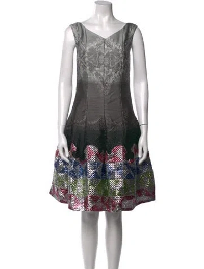 Pre-owned Talbot Runhof Patterned Midi Length Dress In Grey/metallic