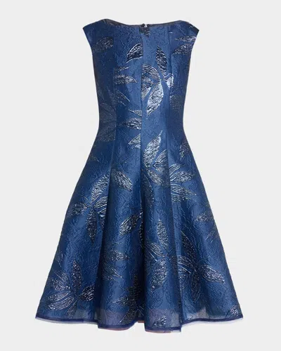 Talbot Runhof Peony Jacquard Sleeveless Short Dress In Blue