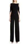 Talbot Runhof Cold-shoulder Lace-panel Jumpsuit In Black