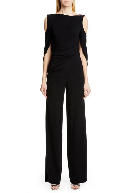TALBOT RUNHOF PIGALLE CREPE LACE JUMPSUIT IN BLACK