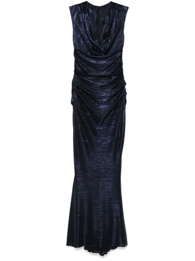 Talbot Runhof Pleated Gown In Royal Navy