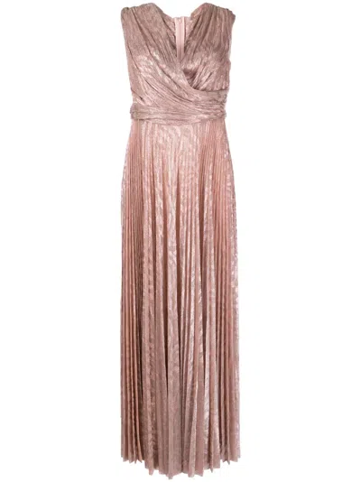 Talbot Runhof Pleated Lurex Maxi Dress In Pink