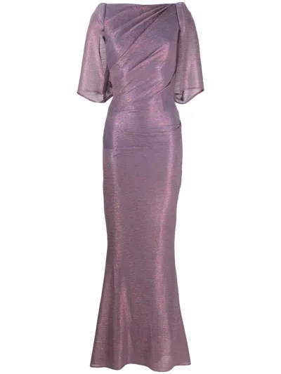 Talbot Runhof Plissé-effect Lurex Gown In Purple