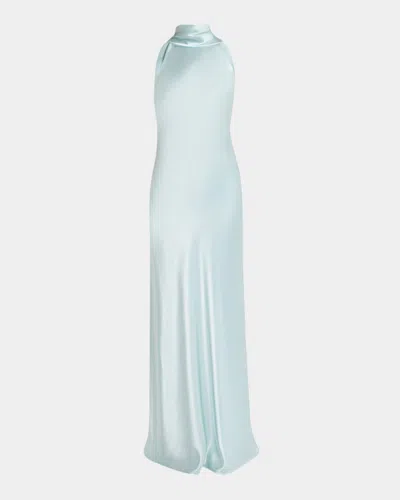 Talbot Runhof Pope Crepe Satin Halter Gown In Blue