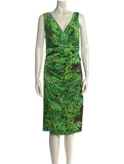 Pre-owned Talbot Runhof Printed Knee-length Dress In Green