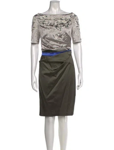 Pre-owned Talbot Runhof Printed Knee-length Dress In Neutral