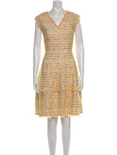 Pre-owned Talbot Runhof Printed Knee-length Dress In Yellow