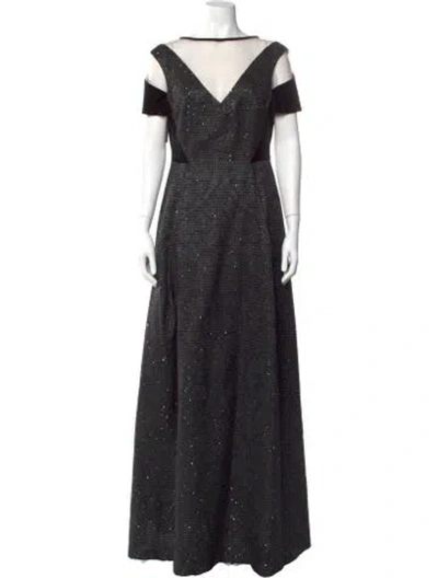 Pre-owned Talbot Runhof Printed Long Dress In Black