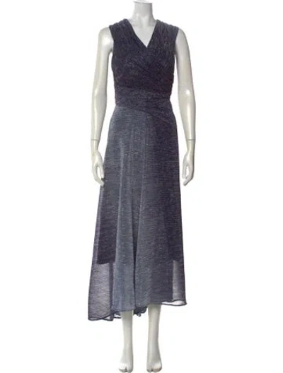 Pre-owned Talbot Runhof Printed Long Dress In Blue