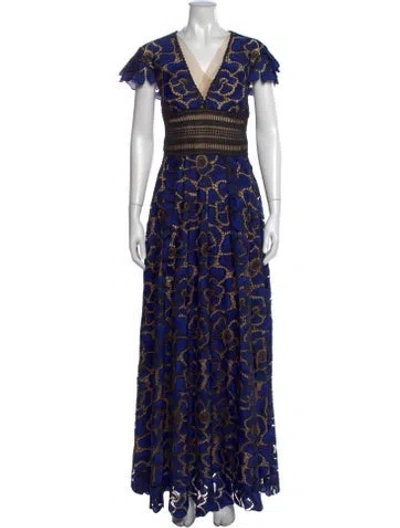 Pre-owned Talbot Runhof Printed Long Dress In Blue