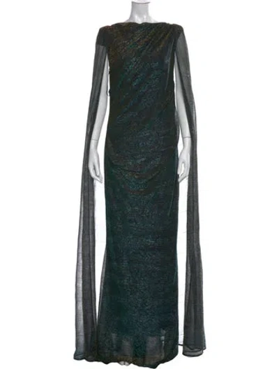 Pre-owned Talbot Runhof Printed Long Dress In Blue/gold