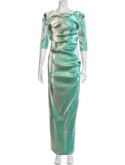 Pre-owned Talbot Runhof Printed Long Dress In Green