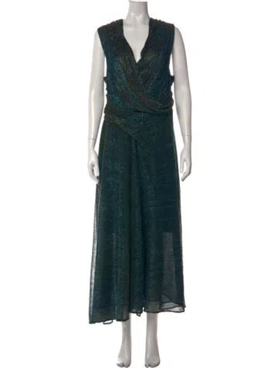 Pre-owned Talbot Runhof Printed Long Dress In Green
