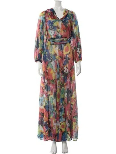 Pre-owned Talbot Runhof Printed Long Dress In Pink