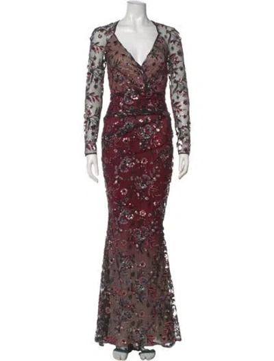 Pre-owned Talbot Runhof Printed Long Dress W/ Tags In Black