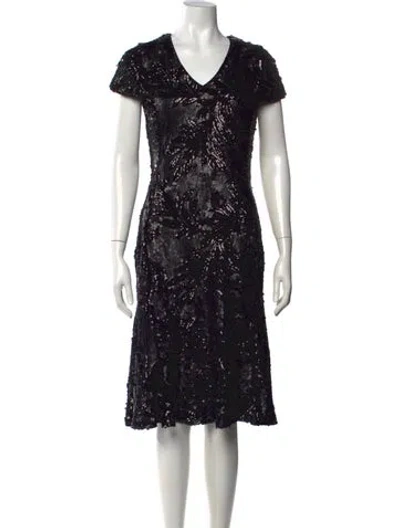 Pre-owned Talbot Runhof Printed Midi Length Dress In Black