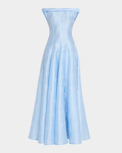 Talbot Runhof Reo Anemone Jacquard Off-the-shoulder Gown In 422 Sky