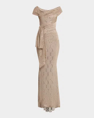 Talbot Runhof Reo Metallic Drape Mermaid Gown In Ice Gold