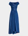 Talbot Runhof Reo Off-the-shoulder Draped Metallic Midi Dress In Electric Blue
