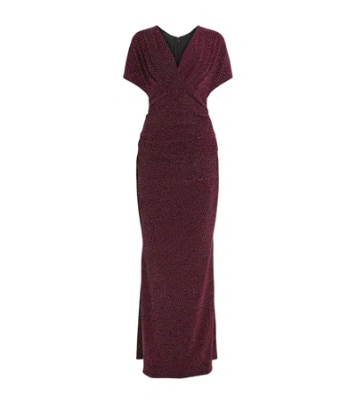 Talbot Runhof Rhinestone V-neck Gown In Burgundy