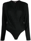 Talbot Runhof Ribbed-knit Long-sleeve Bodysuit In Black