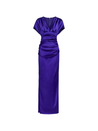 Talbot Runhof Roadmovie2 Stretch Satin Evening Maxi Dress In Purple
