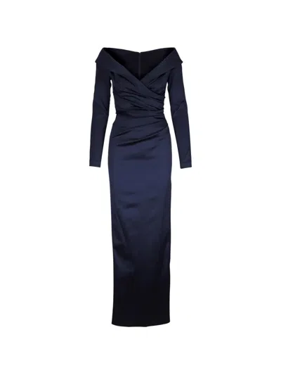 Talbot Runhof Roadtrip Draped V-neck Maxi Dress In Blue