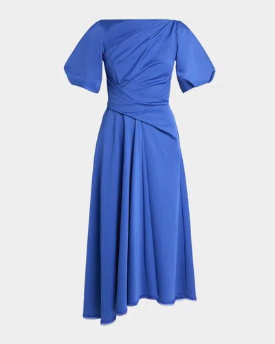 Talbot Runhof Ross Draped-waist Midi Dress In Blue