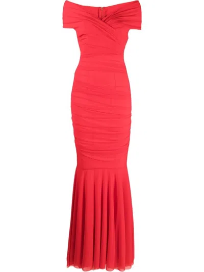 Talbot Runhof Ruched-detail Fitted Dress In Red