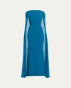 Talbot Runhof Ruched Mesh Cape Evening Gown In Blue