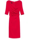 Talbot Runhof Ruched Midi Dress In Red