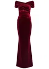 Talbot Runhof Ruched Velvet Gown In Burgundy
